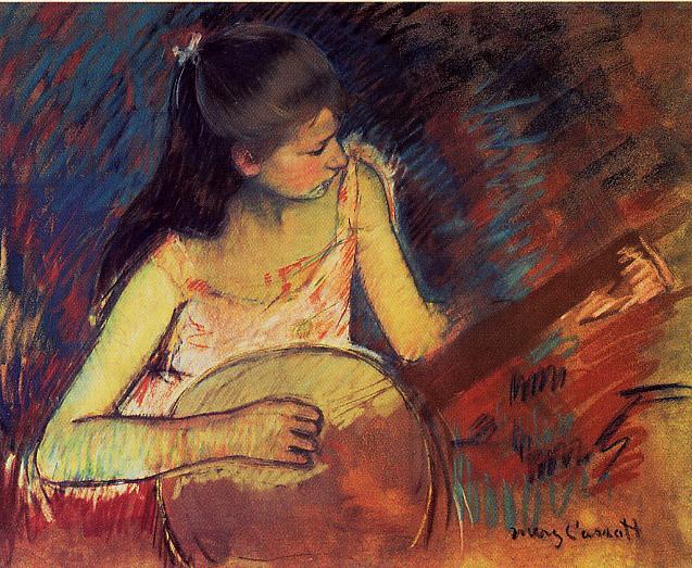 Girl with a Banjo (1893) - Mary Cassatt Tablo