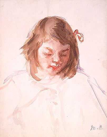 Head of Francoise Looking Down (no.4) (1908) - Mary Cassatt Tablo