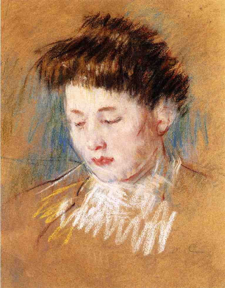 Head of Julie, Looking Down (1909) - Mary Cassatt Tablo