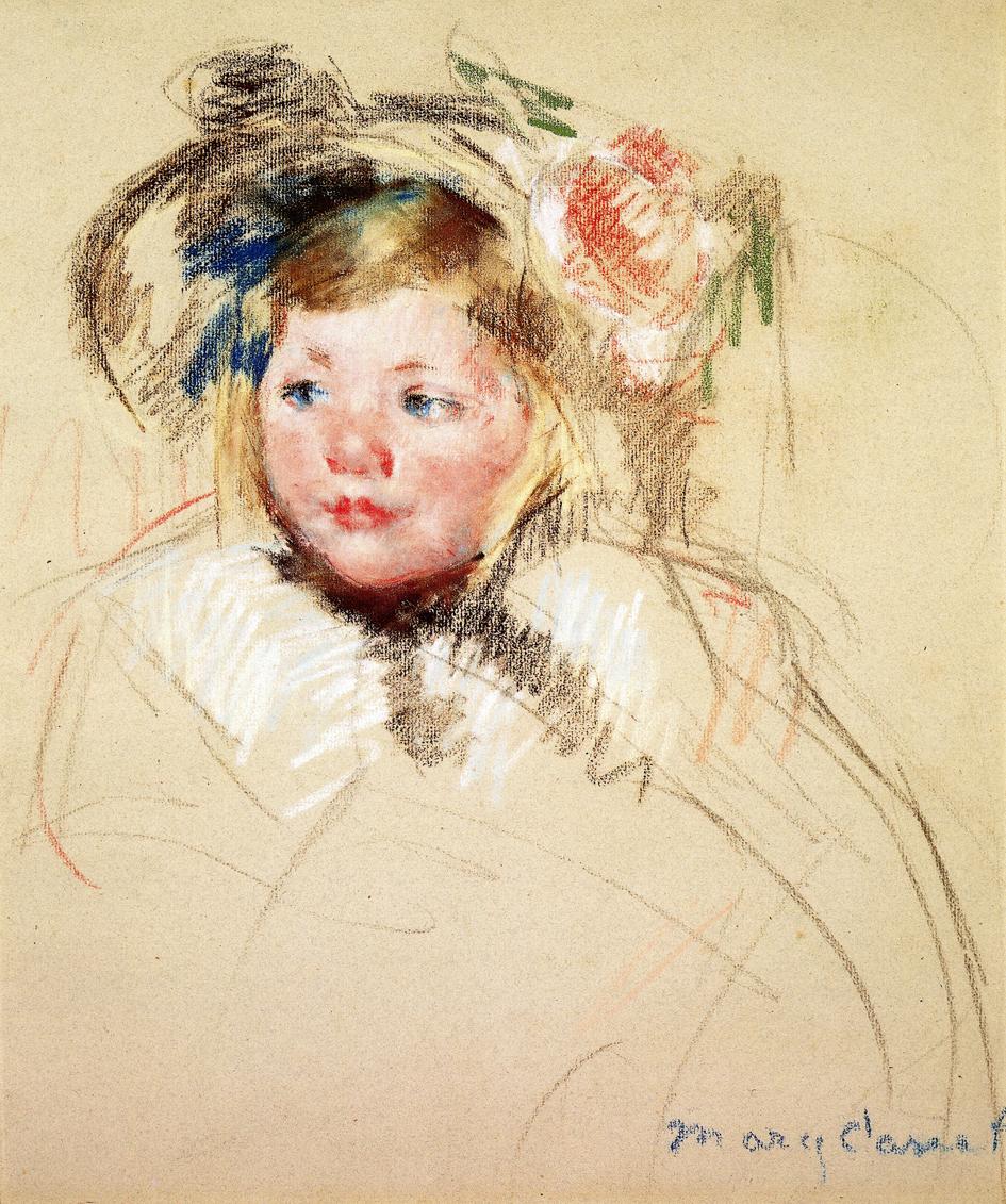 Head of Sara in a Bonnet Looking Left (1901) - Mary Cassatt Tablo