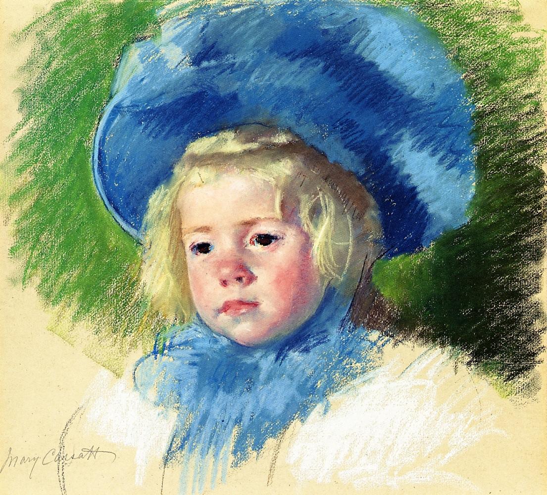Head of Simone in a Large Plumes Hat, Looking Left (1903) - Mary Cassatt Tablo