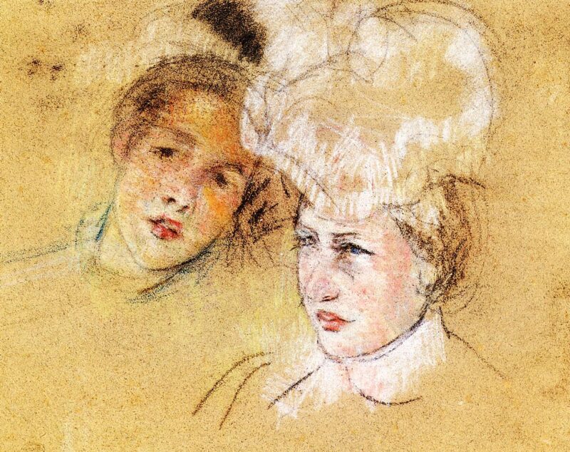 Heads of Leontine and a Friend (1898) - Mary Cassatt Tablo