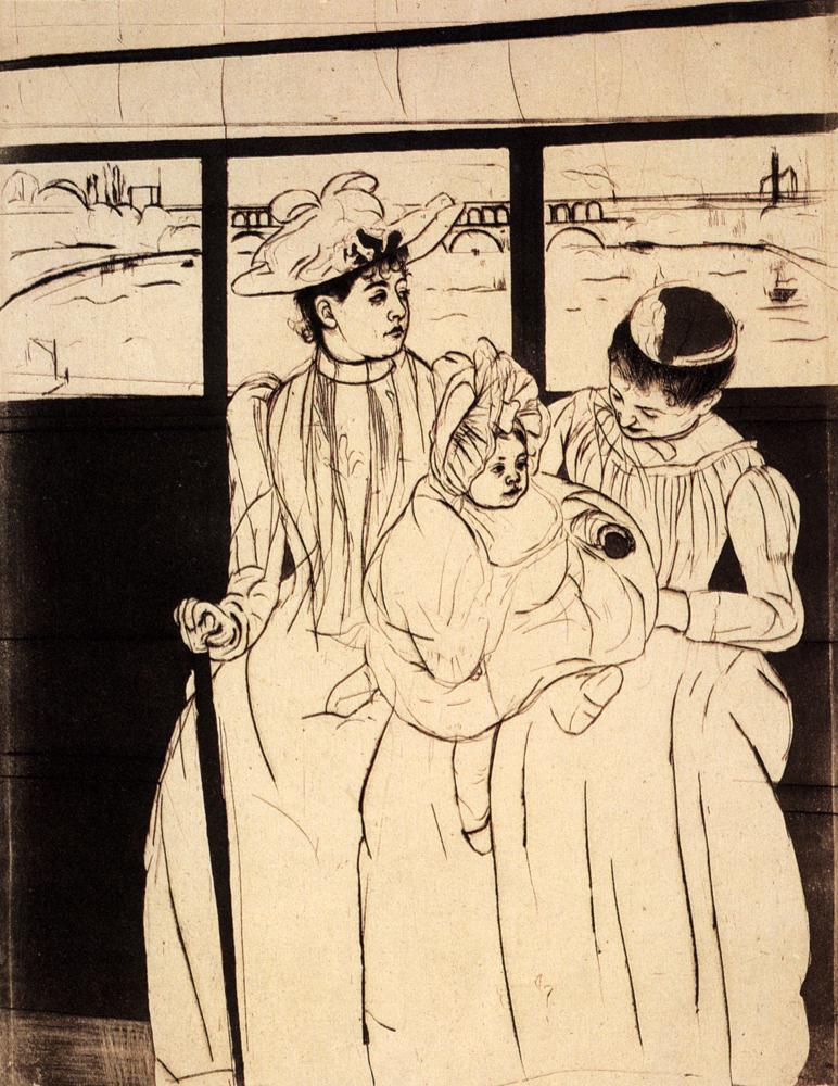 In The Omnibus (1891) - Mary Cassatt Tablo
