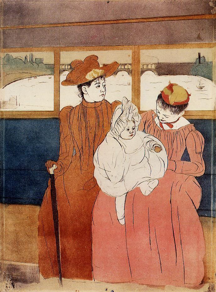 Interior of a Tramway Passing a Bridge (1890) - Mary Cassatt Tablo