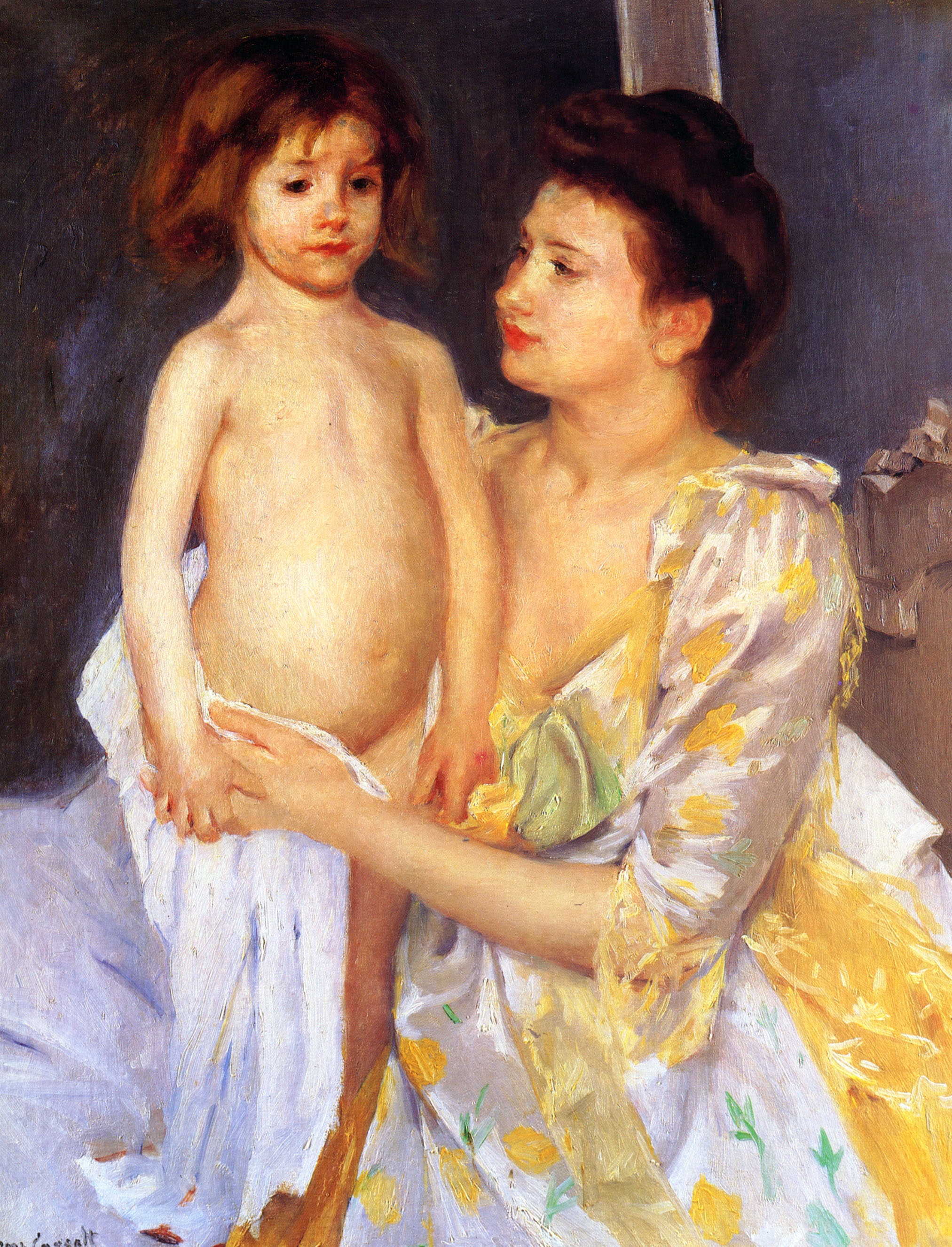 Jules Being Dried by His Mother (1900) - Mary Cassatt Tablo
