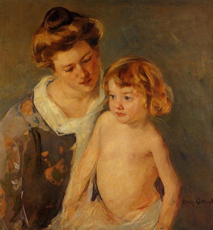 Jules Standing by His Mother (1901) - Mary Cassatt Tablo