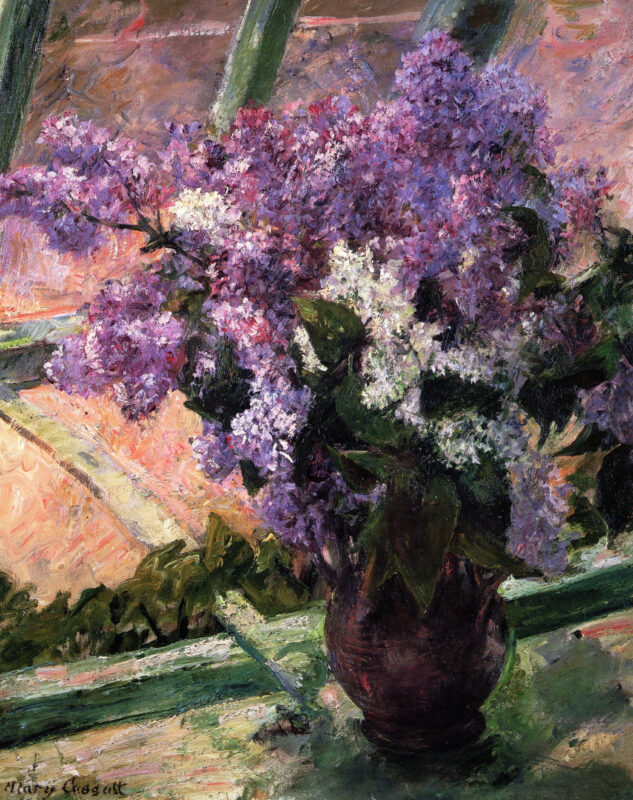 Lilacs in a Window (1880) - Mary Cassatt Tablo