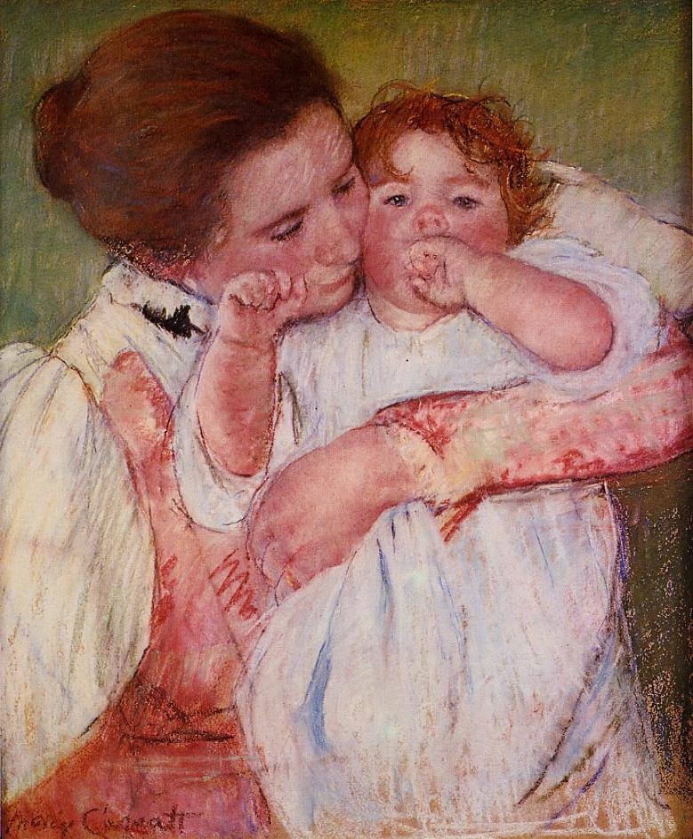 Little Ann Sucking Her Finger Embraced by Her Mother (1897) - Mary Cassatt Tablo
