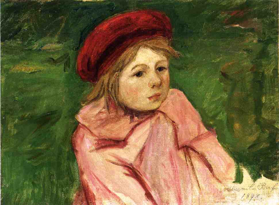 Little Girl in a Red Beret (1898) - Mary Cassatt Tablo