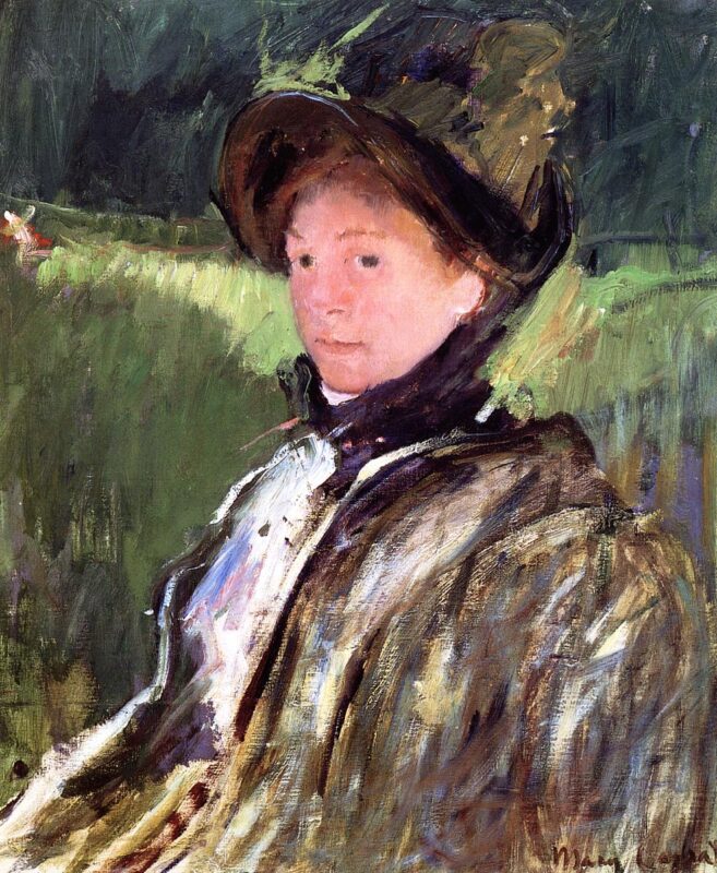 Lydia Cassatt in a Green Bonnet and a Coat (1880) - Mary Cassatt Tablo