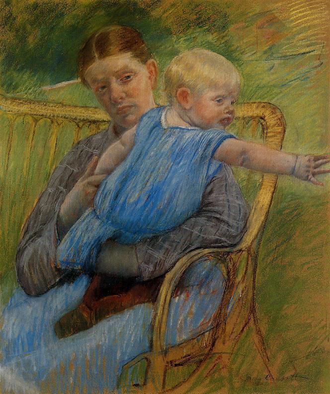 Mathilde Holding a Baby Who Reaches out to the Right (1889) - Mary Cassatt Tablo