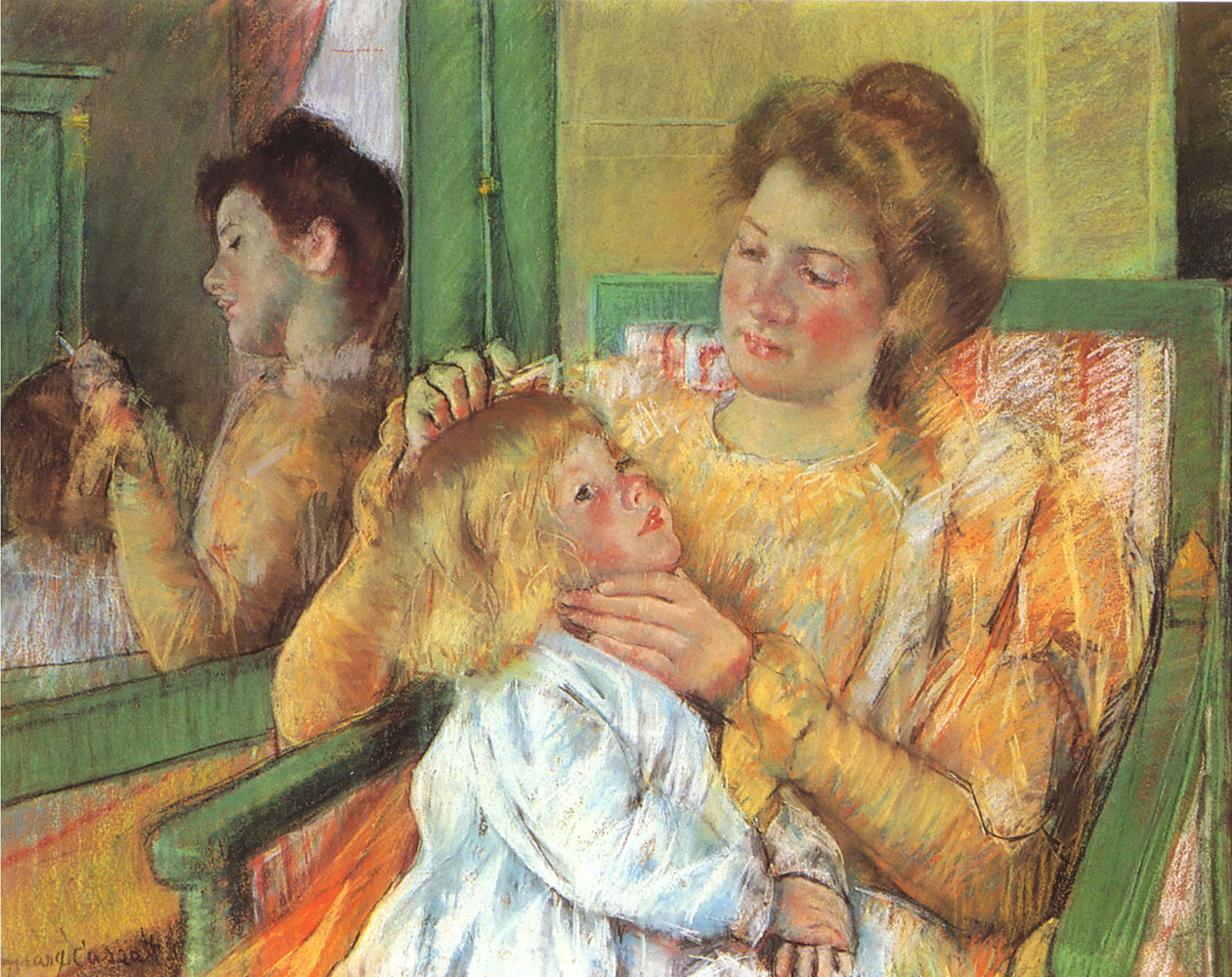 Mother Combing Her Child's Hair (1879) - Mary Cassatt Tablo