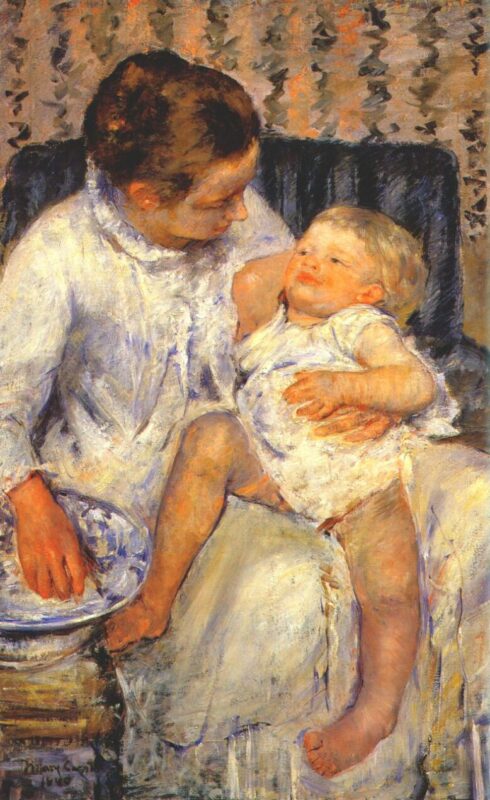 Mother about to Wash her Sleepy Child (1880) - Mary Cassatt Tablo