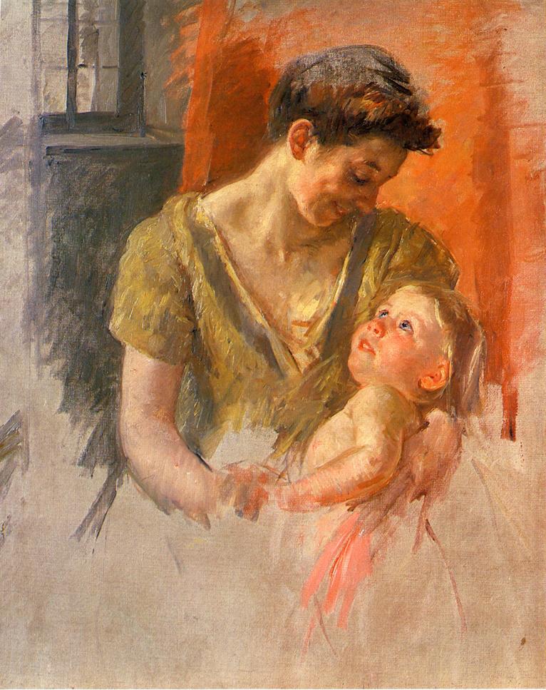 Mother and Child Smiling at Each Other (1908) - Mary Cassatt Tablo