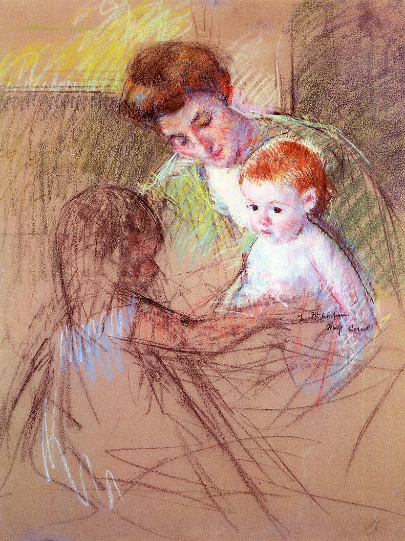 Mother and Daughter Looking at the Baby (1905) - Mary Cassatt Tablo