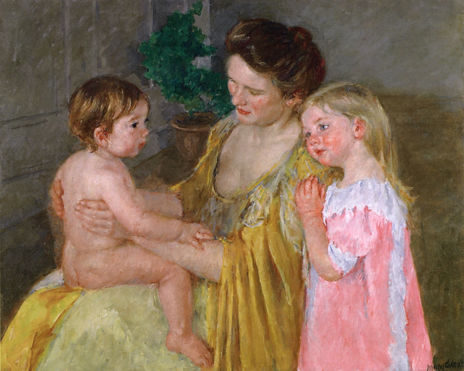 Mother and Two Children (1906) - Mary Cassatt Tablo