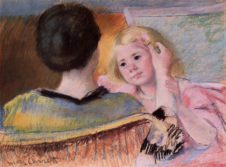 Mother combing Sara's hair (1901) - Mary Cassatt Tablo