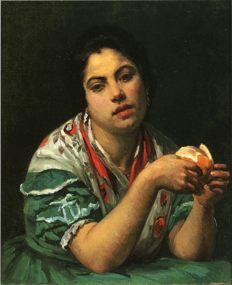 Peasant Woman Peeling an Orange (1875) - Mary Cassatt Tablo