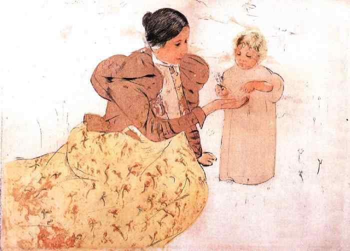 Picking Daisies in a Field (1889) - Mary Cassatt Tablo