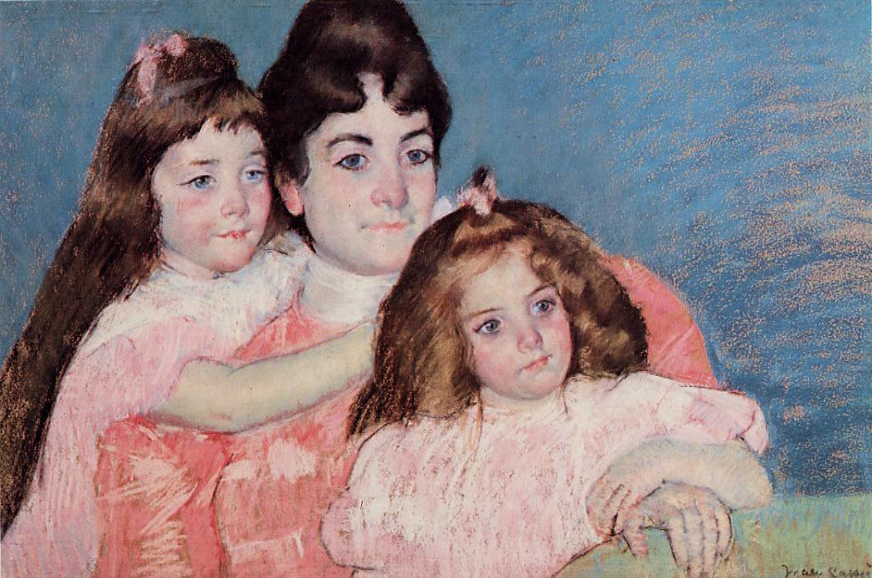 Portrait of Madame A. F. Aude and Her Two Daughters (1899) - Mary Cassatt Tablo