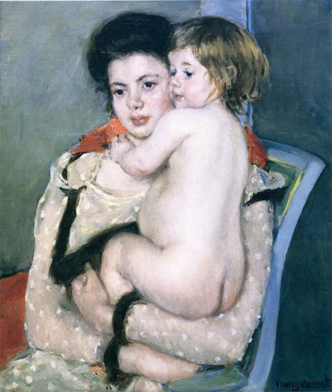 Reine Lefebvre Holding a Nude Baby (1902) - Mary Cassatt Tablo