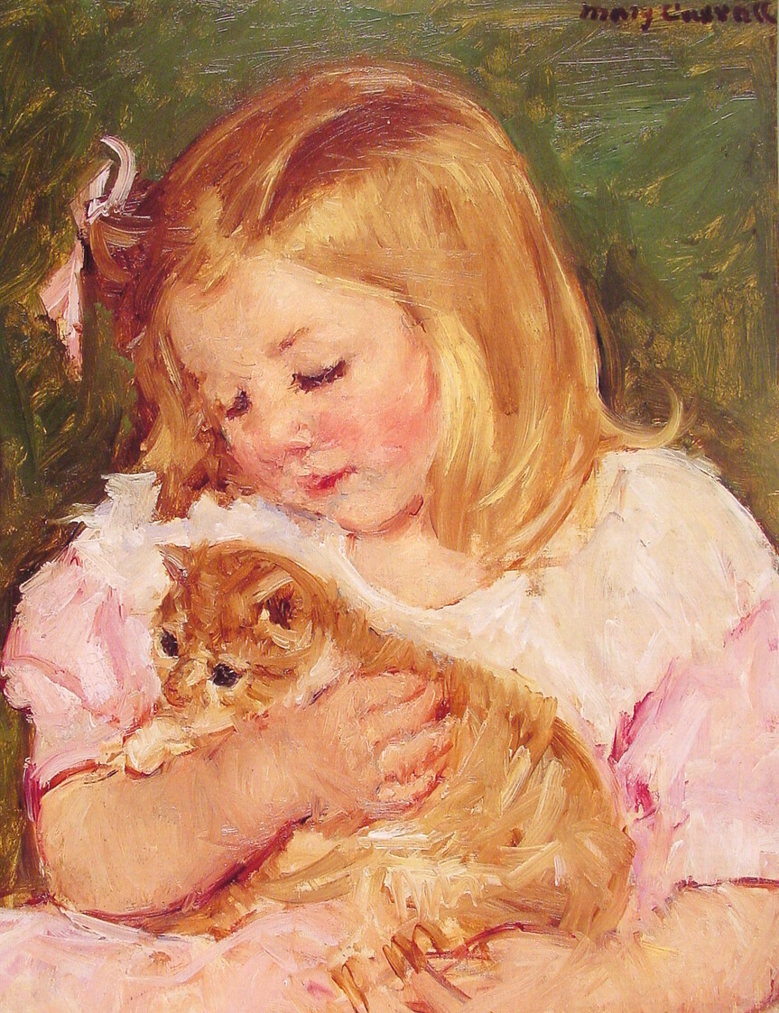 Sara Holding A Cat (1908) - Mary Cassatt Tablo