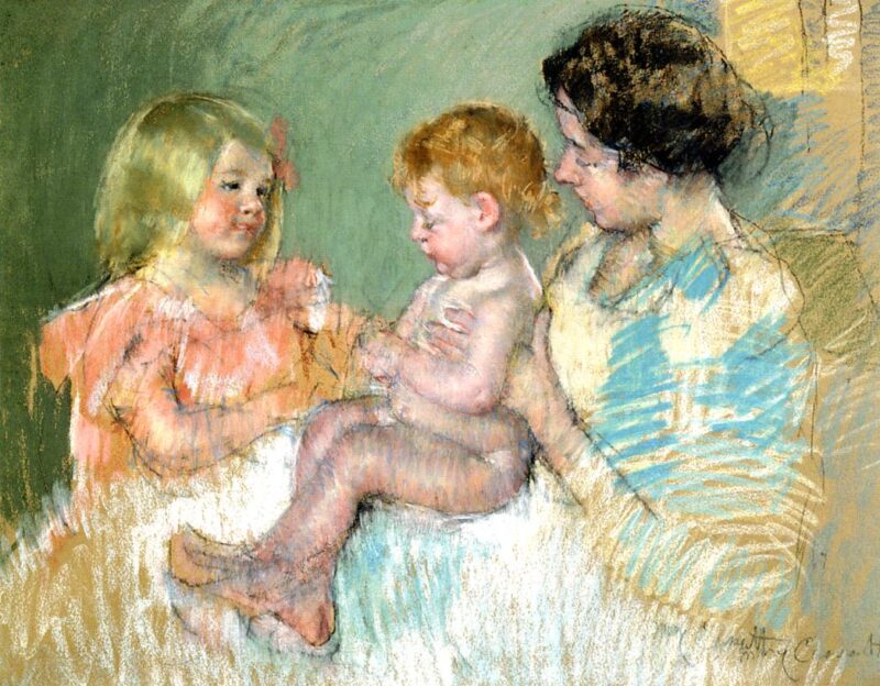 Sara and Her Mother with the Baby (1901) - Mary Cassatt Tablo