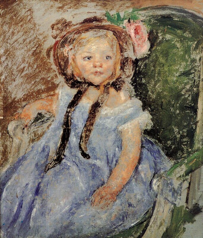 Sara in Dark Bonnet with Right Hand on Arm of Chair - Mary Cassatt Tablo
