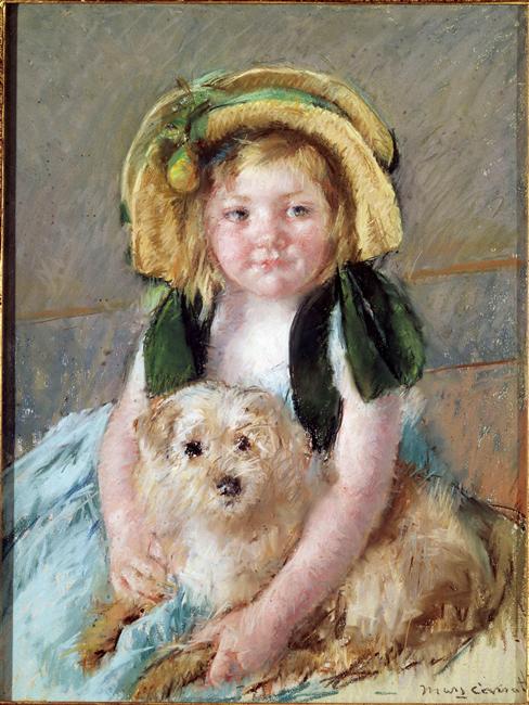 Sara with her dog - Mary Cassatt Tablo