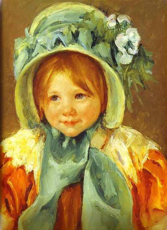 Sarah in a Green Bonnet (1901) - Mary Cassatt Tablo