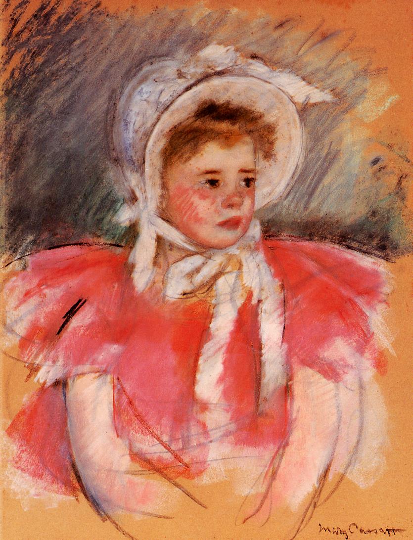 Simone in White Bonnet Seated with Clasped Hands (no.1) (1903) - Mary Cassatt Tablo