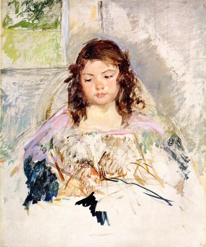 Sketch for 'Francoise in a Round Backed Chair, Reading' or 'A Girl in Pink' (1908) - Mary Cassatt Tablo