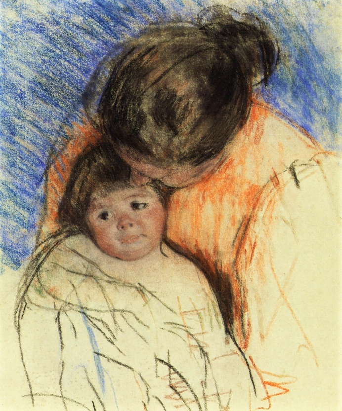 Sketch of Mother Looking down at Thomas (1905) - Mary Cassatt Tablo