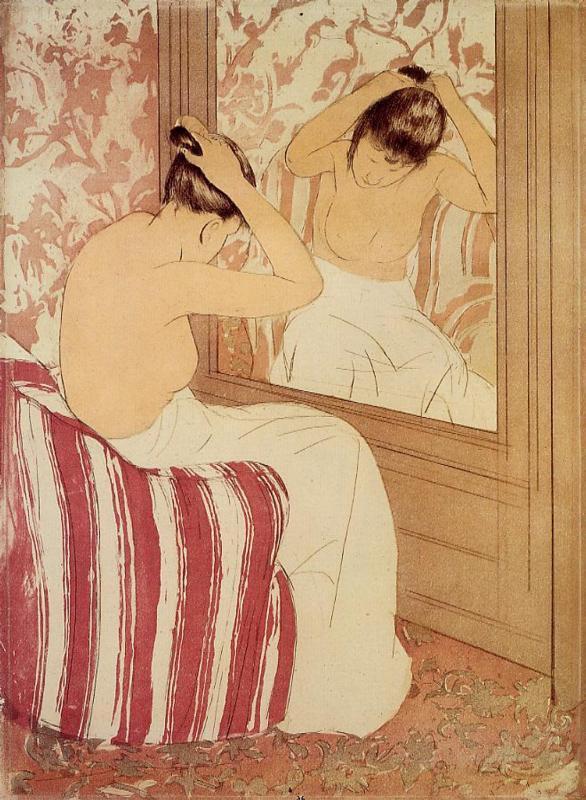 The Coiffure study (1890) - Mary Cassatt Tablo