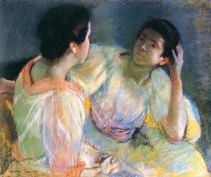 The Conversation (1896) - Mary Cassatt Tablo