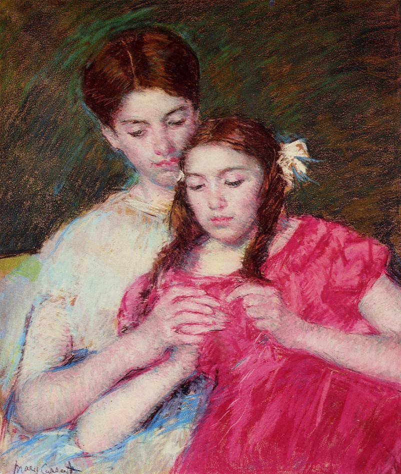 The Crochet Lesson (1913) - Mary Cassatt Tablo
