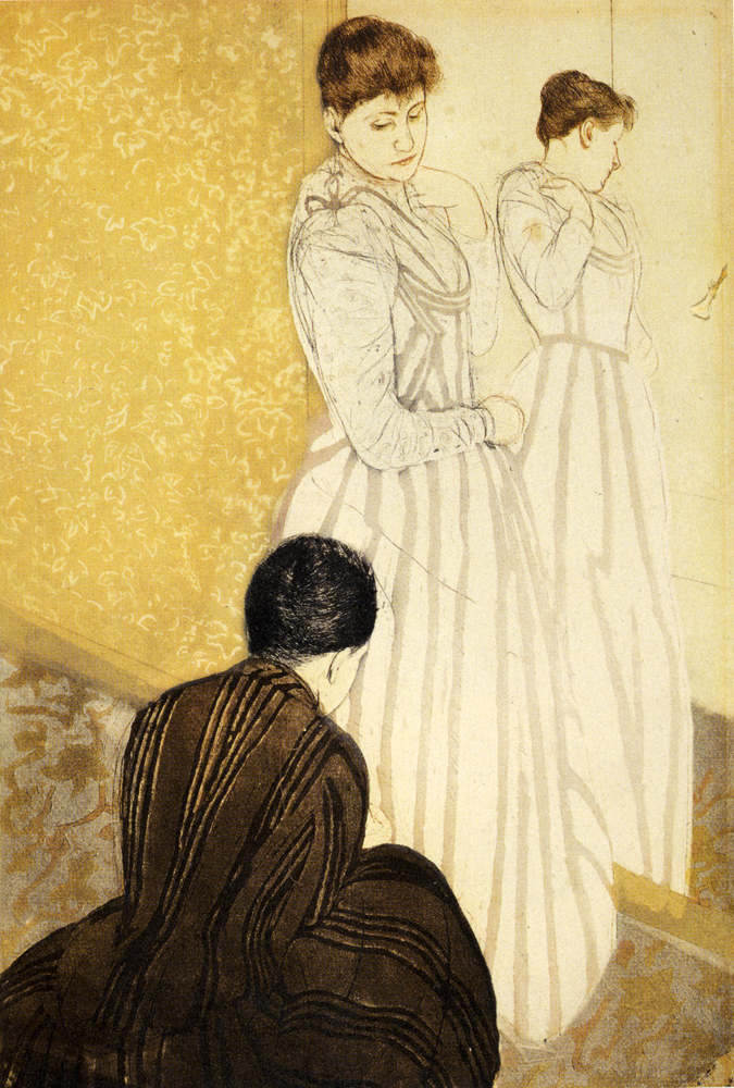 The Fitting (1891) - Mary Cassatt Tablo