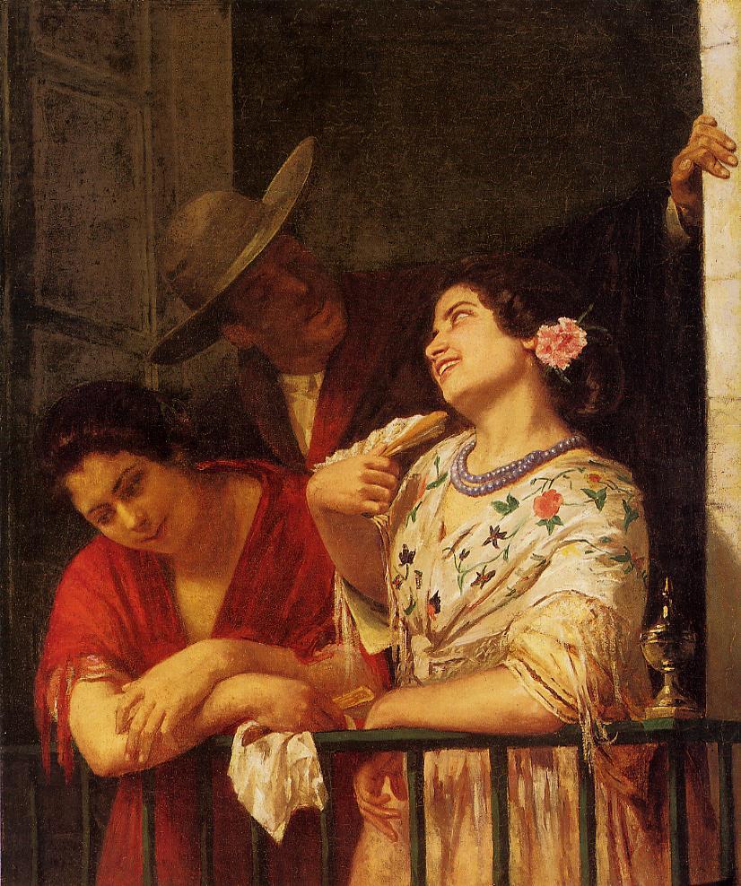 The Flirtation A Balcony in Seville (1872) - Mary Cassatt Tablo