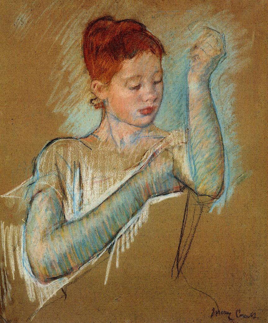 The Long Gloves (1889) - Mary Cassatt Tablo