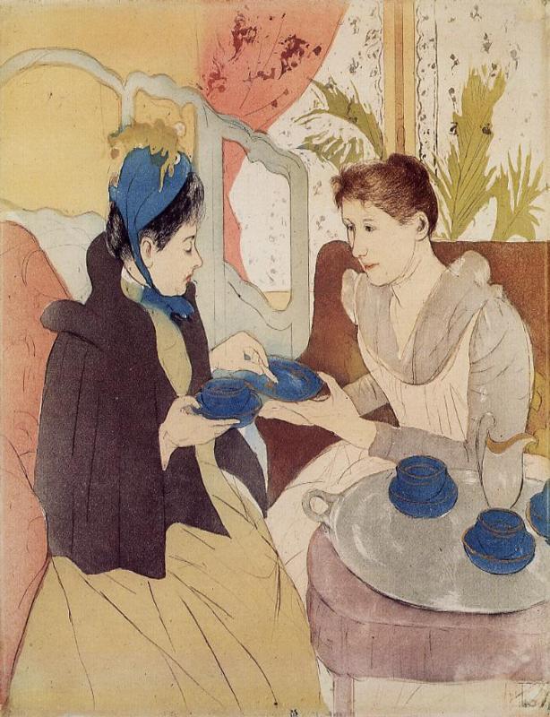 The Visit (1890) - Mary Cassatt Tablo