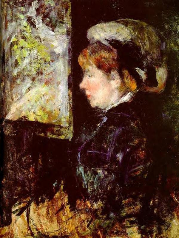 The Visitor (1880) - Mary Cassatt Tablo