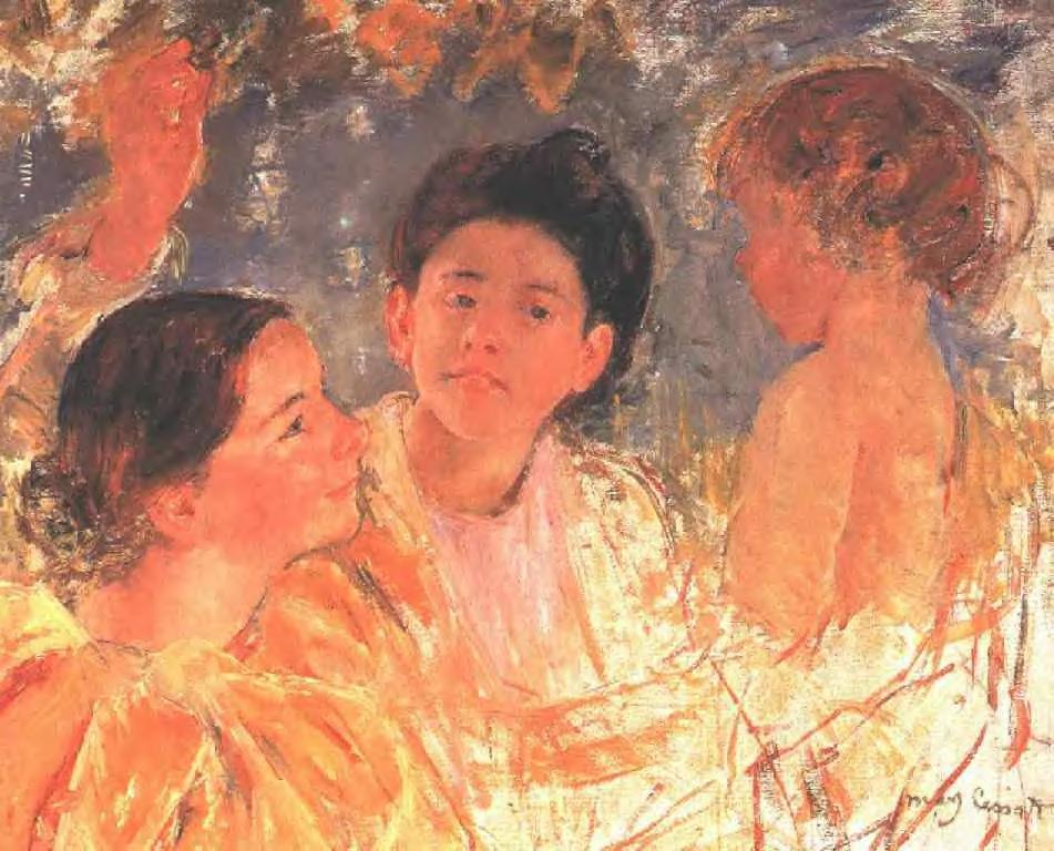 Two Young Girls with a Child (1897) - Mary Cassatt Tablo