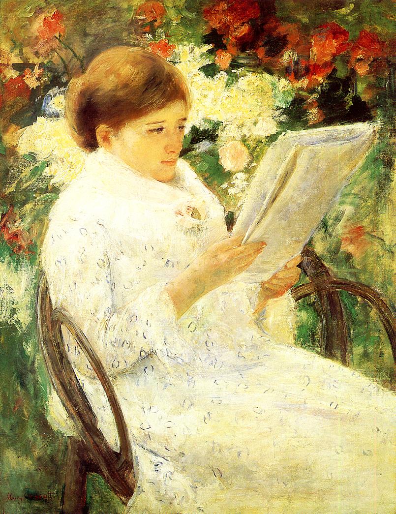 Woman Reading in a Garden (1880) - Mary Cassatt Tablo