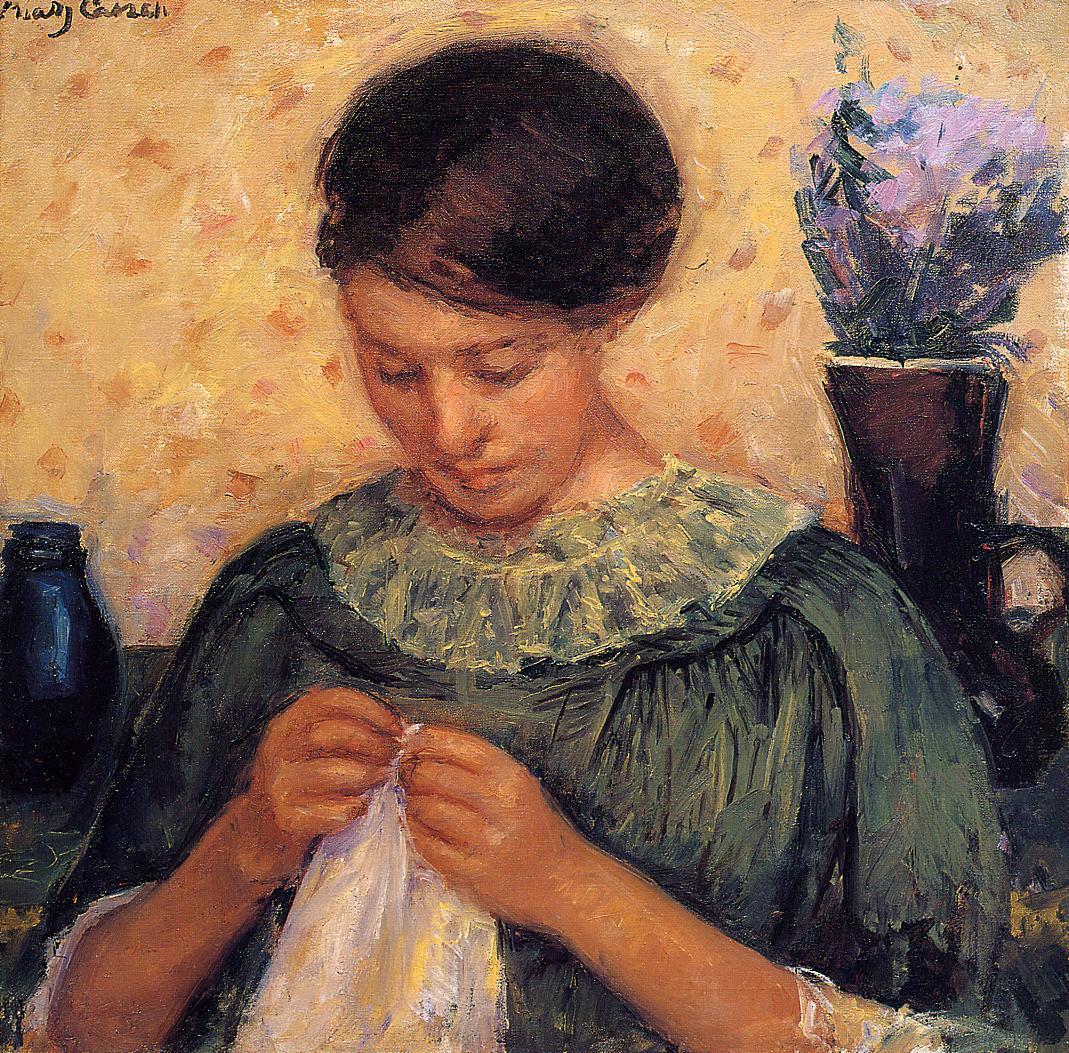 Woman Sewing (1913) - Mary Cassatt Tablo