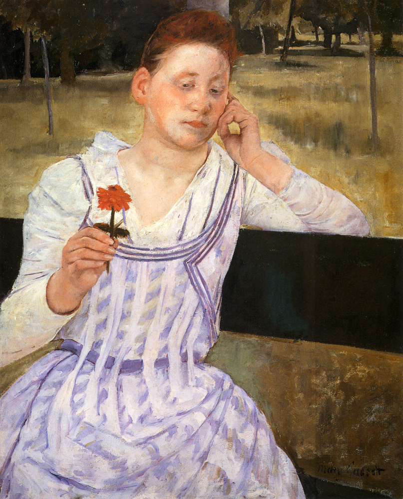 Woman With A Red Zinnia (1891) - Mary Cassatt Tablo