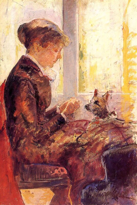 Woman by a Window Feeding Her Dog (1880) - Mary Cassatt Tablo