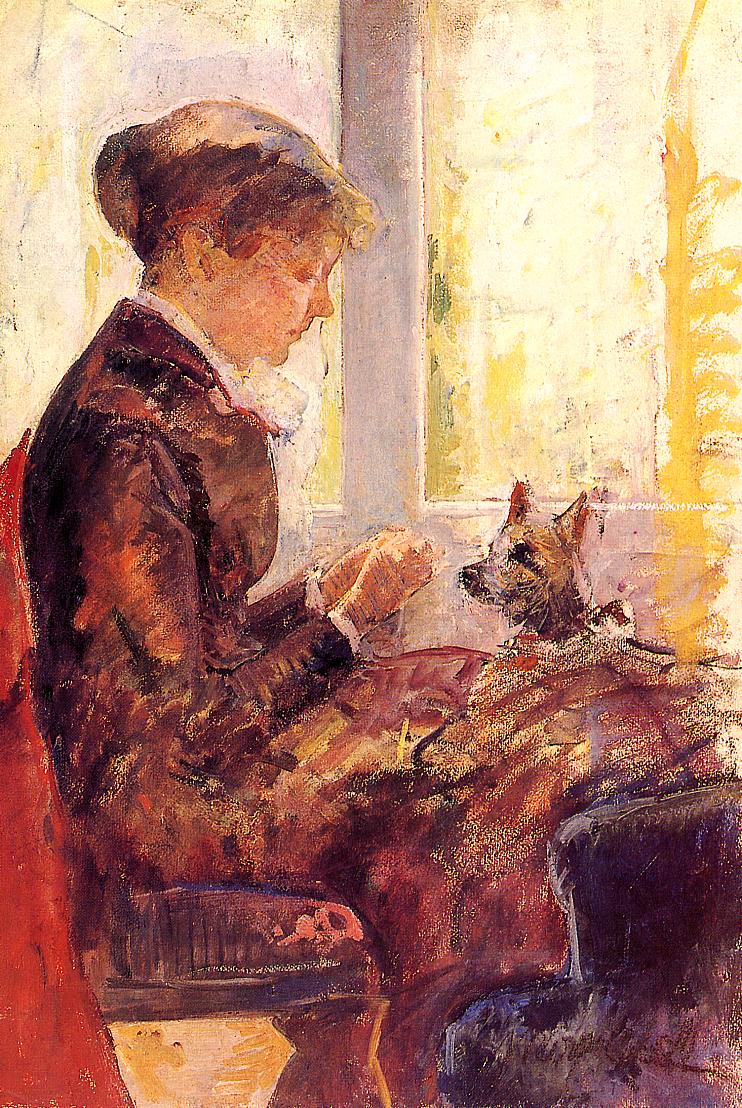 Woman by a Window Feeding Her Dog (1880) - Mary Cassatt Tablo