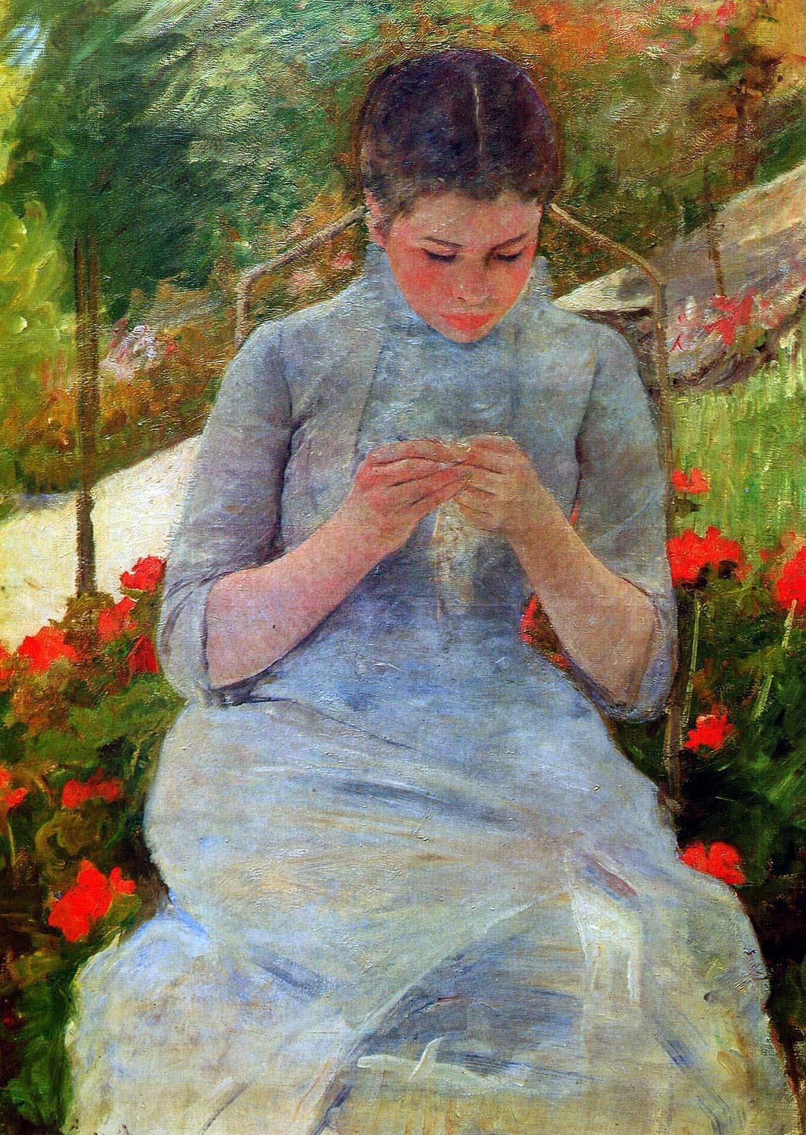 Woman with Needlework (1880) - Mary Cassatt Tablo