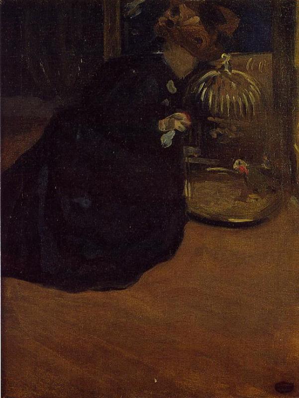Woman with a Parakeet (1898) - Mary Cassatt Tablo