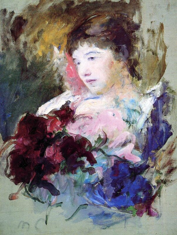 Young Girl Holding a Loose Bouquet (1880) - Mary Cassatt Tablo